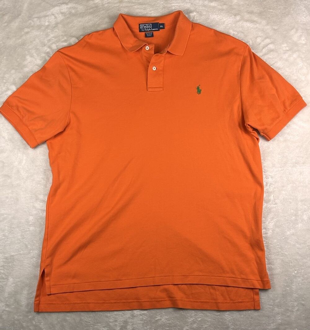 Vintage Polo Ralph Lauren Polo Shirt Mens Sz XL Orange Green Pony Cotton Preppy
